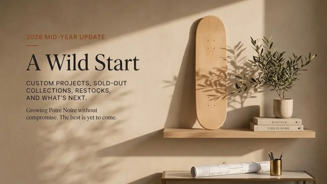 Poire Noire skateboard wall art displayed in a modern interior