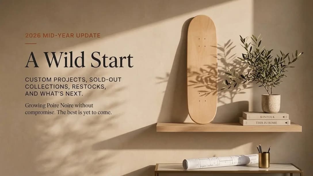 Poire Noire skateboard wall art displayed in a modern interior