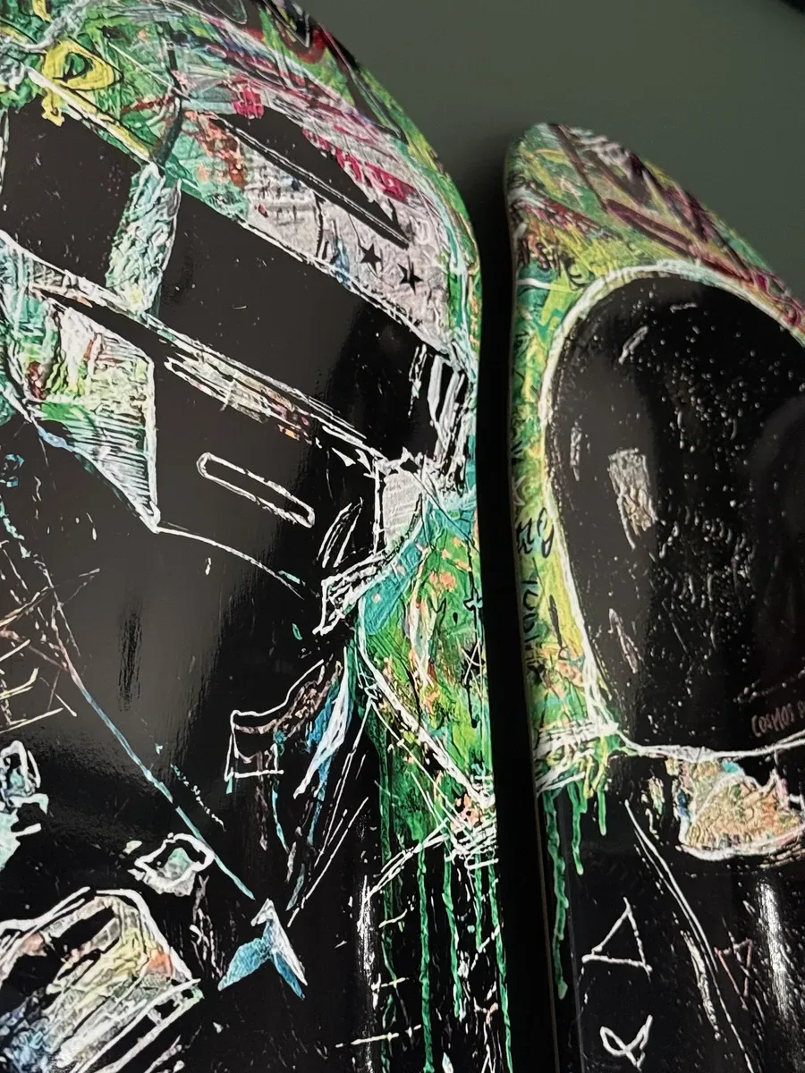 POPART'URAS deck art styled on a green wall, alternate angle